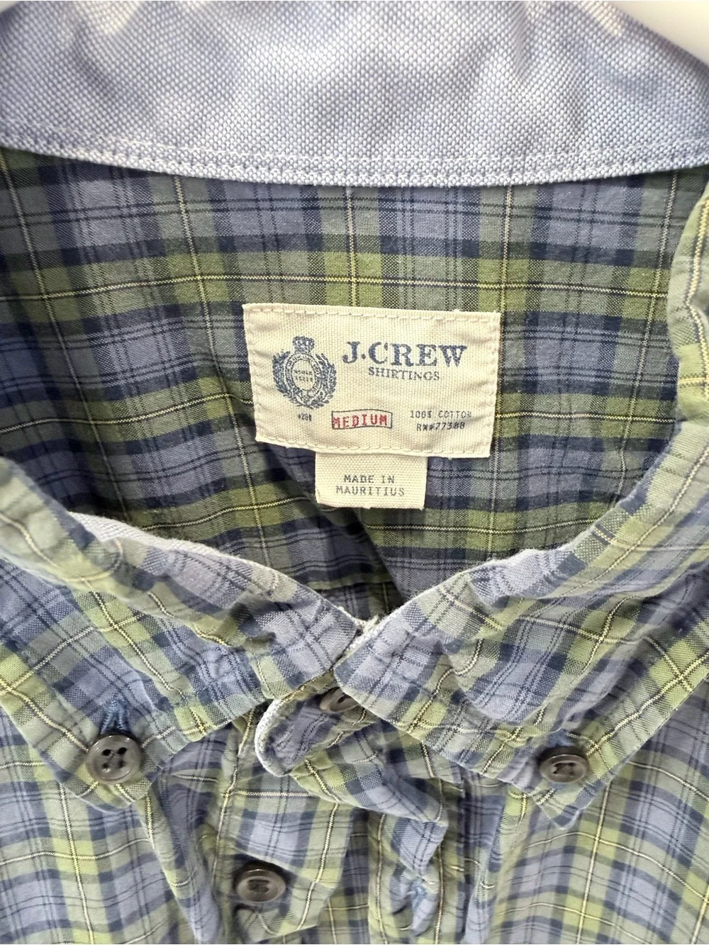 J. Crew Men's Blue and Green Plaid Button-Down Shirt